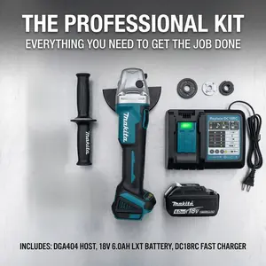 Makita DGA404 18V LXT Lithium-Ion Brushless Cordless 125mm Angle Grinder for Metal Fabrication and Heavy Duty Construction Featuring 8500 RPM No Load Speed with Active Feedback Sensing and Automatic Torque Drive Technology