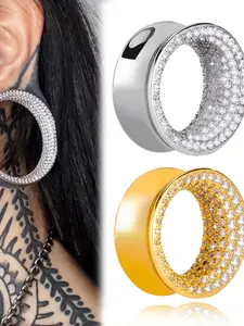 2PC New Elegant Style Saddle Fit Sparkling Luxurious Design Statement Earrings Unisex Jewelry Gift Round Ear Gauges Tunnels Expander Stretcher Piercing  Body Jewelry，All-Season Accessory for Daily Wear Earring