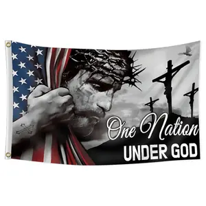 One Nation Under God Flag Christian Jesus Patriotic American Flags for Outside 3x5 Ft Jesus Worship Easter Flag Outdoor House Yard Decorations Gift Banner
