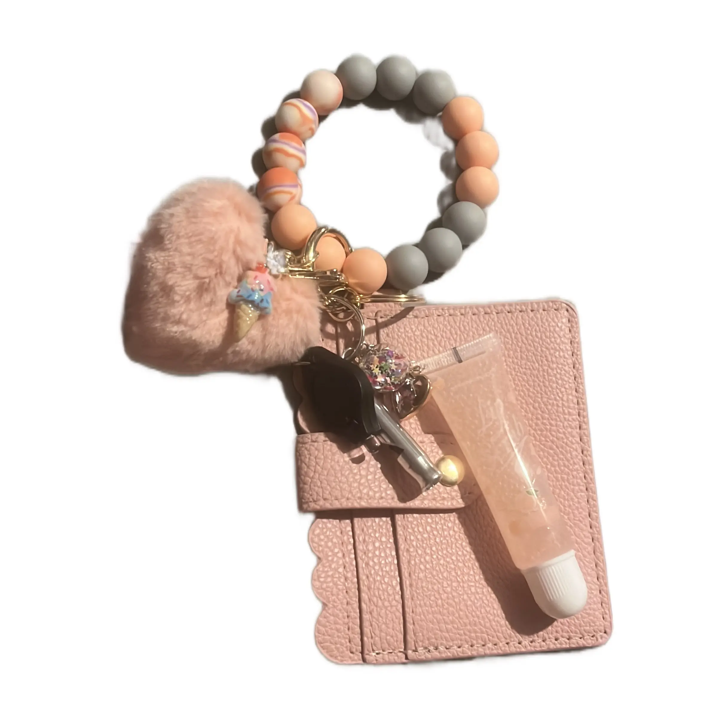 Lipgloss keychain with wallet and accessories