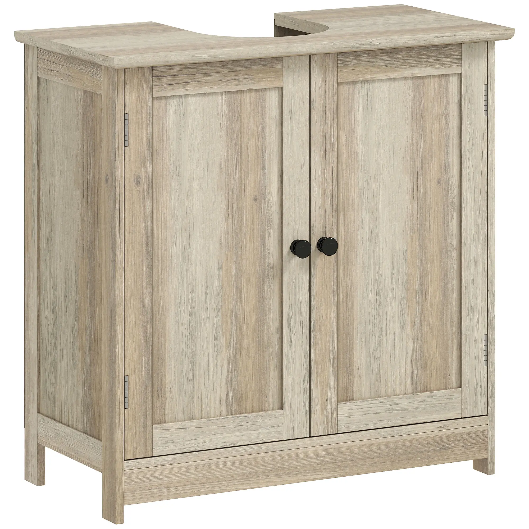 Under Pedestal Sink Bathroom Floor Cabinet, U-Shaped Pipe Cutout, Adjustable Height Inner Shelf, 2 Splash-Resistant Doors, Sturdy MDF Construction, 33 lbs Weight Capacity, Hidden Enclosed Storage for Towels & Toiletries
