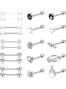 20 Pieces 14G Tongue Piercing for Women Men Surgical Steel Nipple Piercing Tongue Silver/Black Piercing Bar Jewelry 16 mm