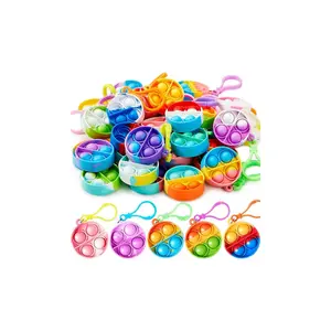 Round Pop Fidget Keychain 30 Pack - Fidget Toys for Kids 4-8, 8-12 Years, Goodie Bag Stuffers, Classroom Prizes, Birthday Sensory Gifts