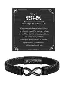 Meaningful Leather Bracelet for Nephew, Perfect Gift for Christmas & Birthdays, Casual Style, All Seasons, Durable & Comfortable, Exquisite Bracelet