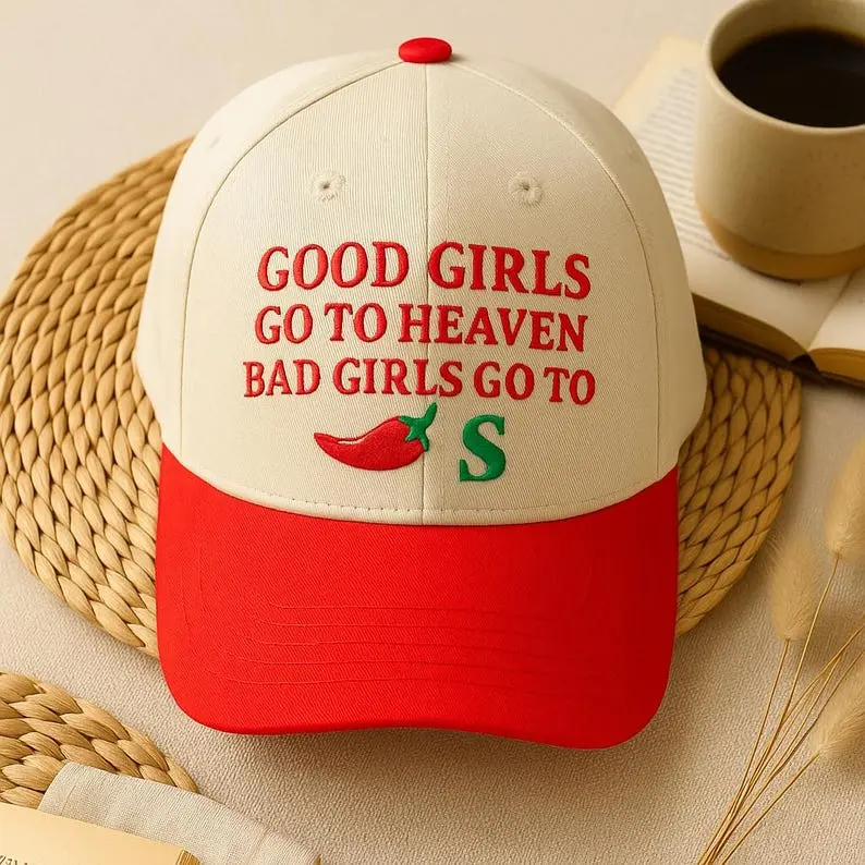 Embroidered Good Girls Go to Heaven, Bad Girls Go to Chili hat, Caps, Chili Pepper, Gag Hat, Foodie, Chili Restaurant Hat