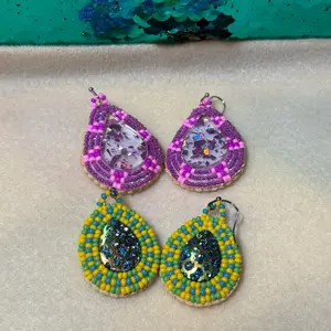 Colorful Teardrop Beaded Earrings - Native American Beadwork