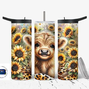 Highland Cow Sunflower Leopard Print Tumbler