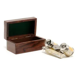 Opera Theater Binocular Glasses with Mother of Pearl Details in Wooden Box