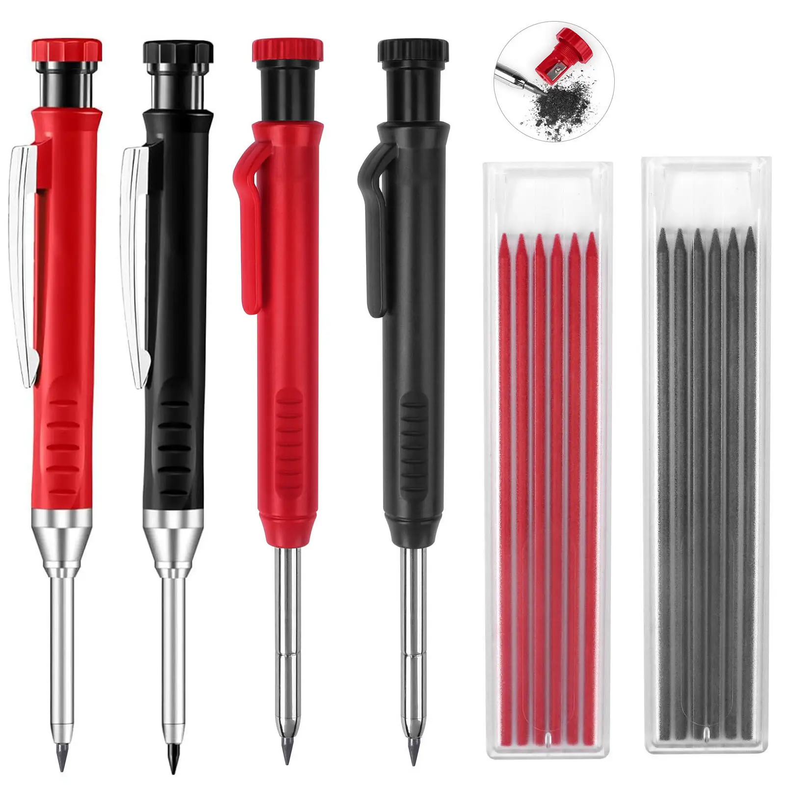 Mechanical Pencil Set,professional carpenter pencil sets,2 Counts Carpenter Pencil and 12 pen refills, Construction pencils are perfect for construct