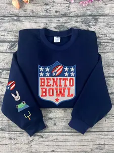 Benito Bowl Embroidered Sweatshirt, Cute Bunny Football Shirt, Warm Fashion Embroidery Shirt, American Football and Music Shirt