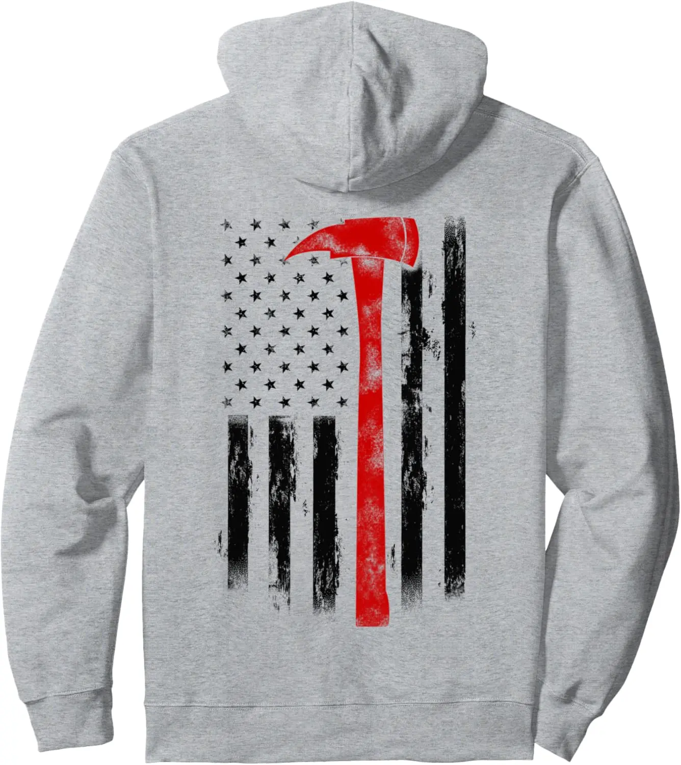US Fireman Distressed Firefighter American Red Axe Flag Pullover Hoodie