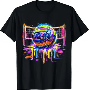 100% Cotton Volleyball Drip Game Day Sports Player Women Teens Girls T-Shirt