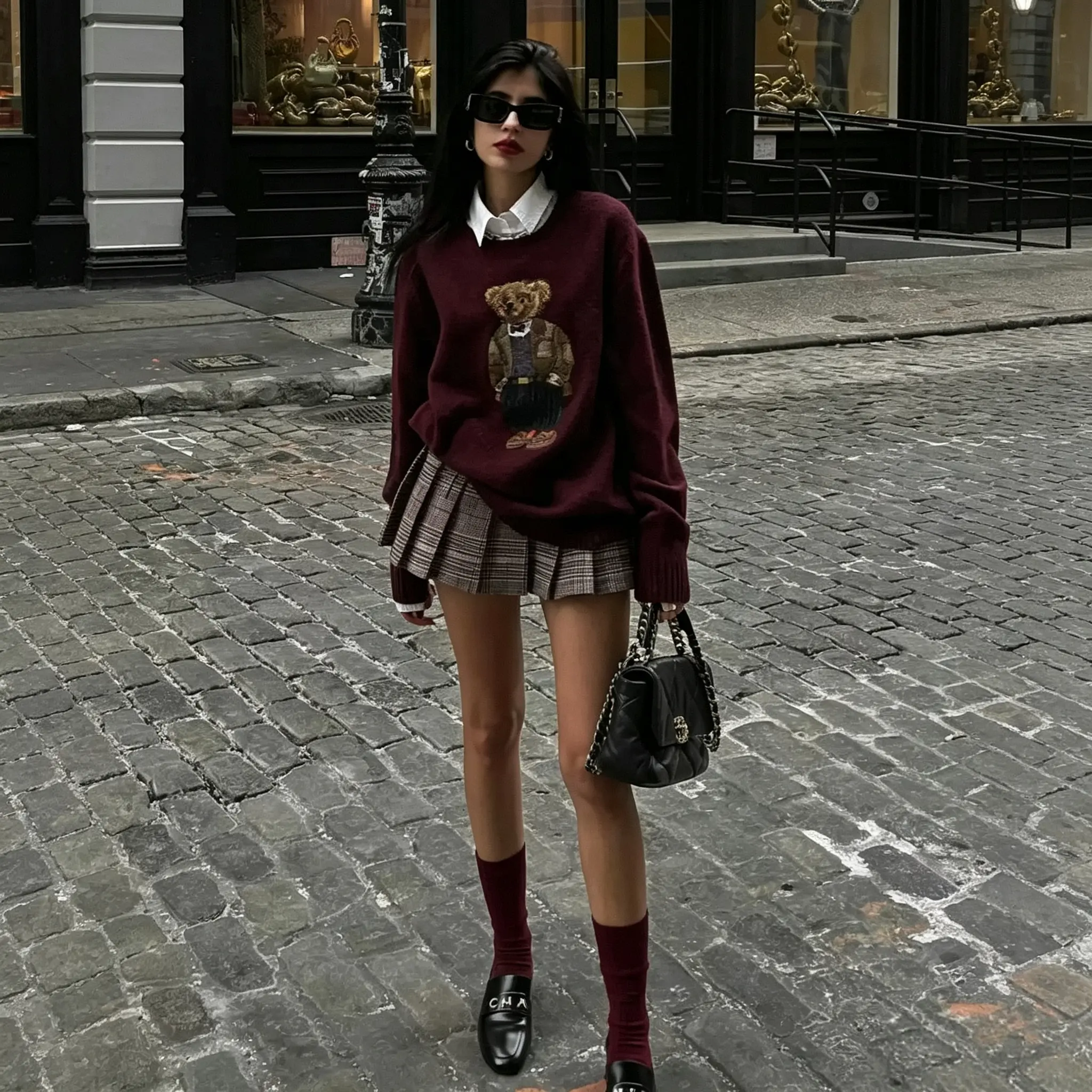 Women'S Elegant Sweater - Long Sleeve Round Neck Pullover with Cute Bear Graphic, Soft Everyday Chic Sweater for Women, Office, Party, Casual Outfits - Elegant Women'S Clothing, Cute Sweater, Party Attire, Office Wear, Cozy Material, Fashion Lovers