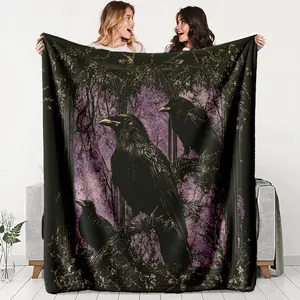 Mystical Raven Forest Flannel Throw Blanket, Soft Lightweight Warm, Perfect for Bed Sofa Office Camping Travel, Multi-Purpose Gift Idea