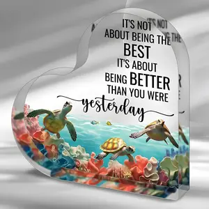 Sea Turtle Pattern Acrylic Desktop Ornament, Creative Heart Shaped Decorative Ornament, Novelty Decor, Home Decor for Living Room Bedroom Office