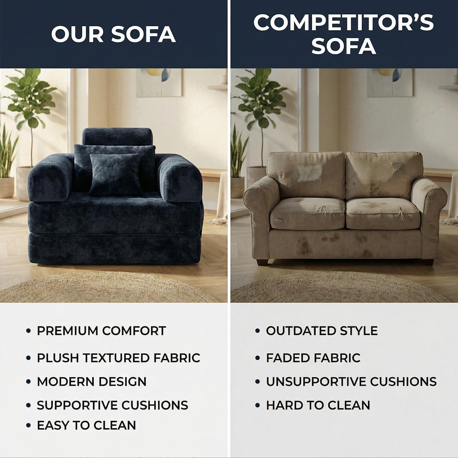 Deep seated single person modular living room bedroom convertible folding sofa bed, comfortable and soft corduroy fabric boneless and installation free with fixed frame design