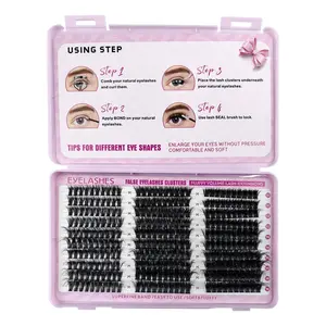 3 in 1 set 300 pcs Fluffy Lash Clusters Eyelash Extensions Kit with Tweezers Bond & Seal 8-16mm Light Volume Wispy Professional Makeup Lashes Easy DIY Non Irritating High Quality 3D Lash Bottom Supplies Set