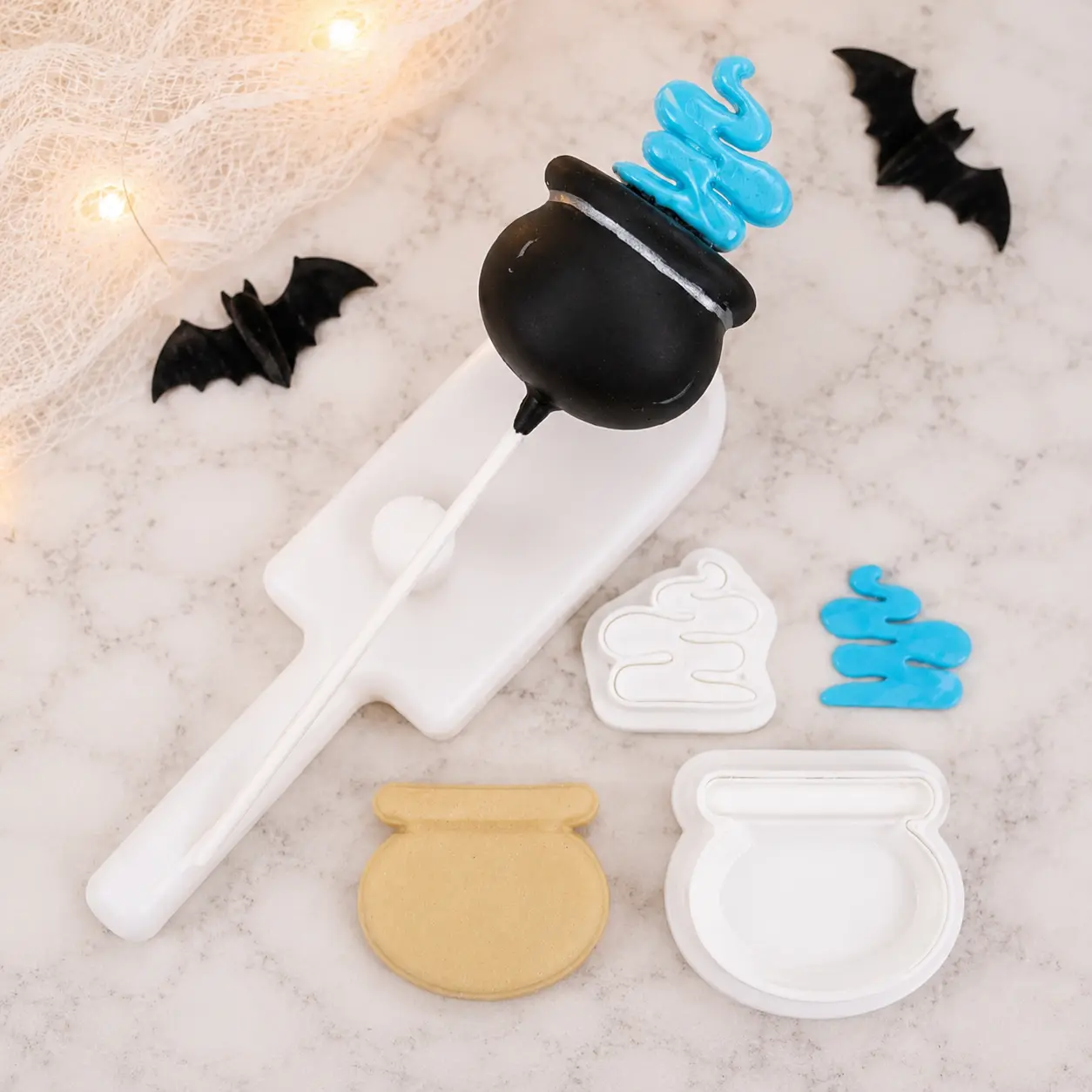 Cauldron Cake Pop Cutter with Matching Plunger and Fondant Smoke Cutter