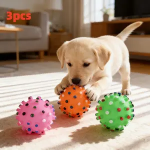 3-Pack Random Color Sound Ball Dog Toys, Durable Interactive Chew Toy for Small Dogs, Teething and Dental Health Pet Play Balls