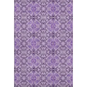 HomeRoots 665110 10 x 14 ft. Purple & Ivory Medallion Transitional Washable Machine Made Rectangle Area Rug with UV Protection