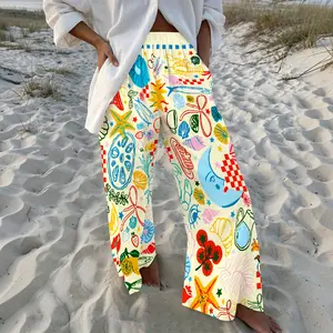 Loose-Fit, Wide-Leg Trousers with Dopamine-Style Graffiti Print — Perfect for Beach Vacations, Casual Outings, Loungewear, or Everyday Wear.