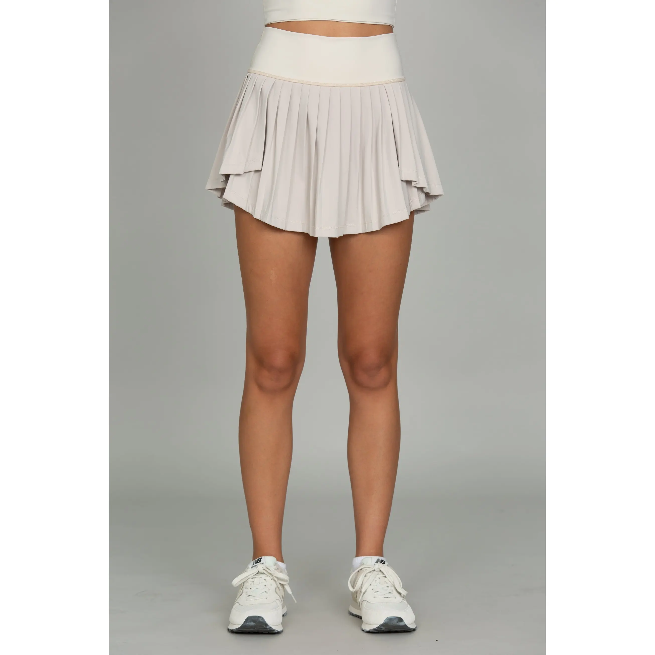 Bone 2-Toned Tiered Pleated Tennis Skirt