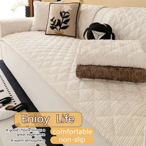 Autumn Winter Warm Thick Plush Sofa Cushion, Quilted Non-Slip Knitted Cover, Pet Friendly, Fits 1-4 Seater Sofas