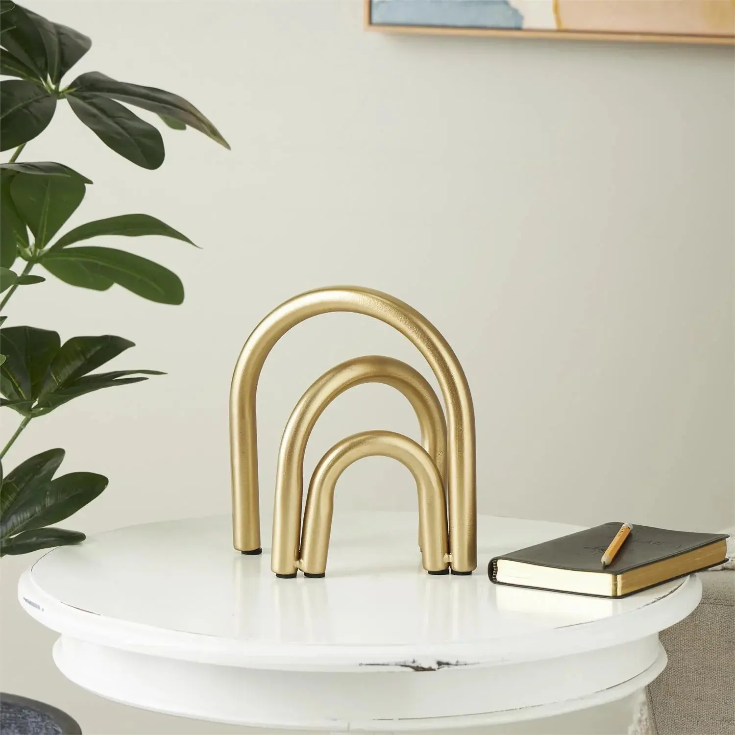 Gold Metal Geometric Arch Sculpture