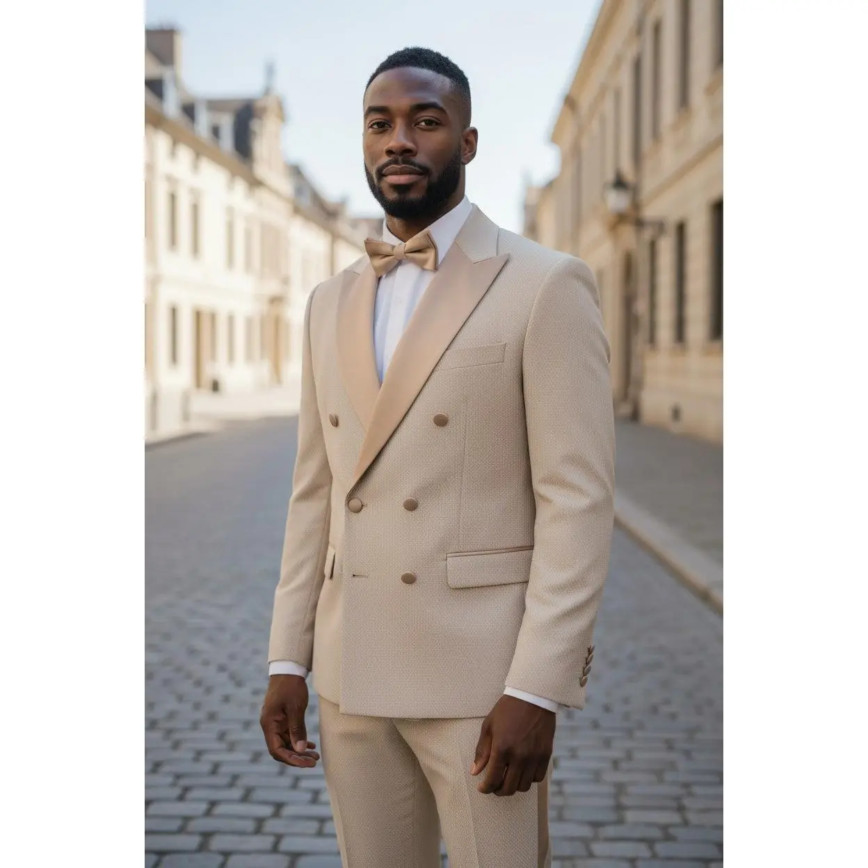 Men's Double-Breasted Textured Tuxedo Suit - Classic Formal Menswear with Long Sleeve, Modern Fit for Weddings