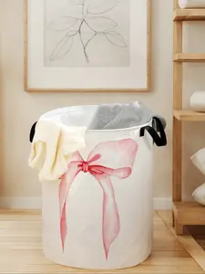 Bow Printed Laundry Basket with Handle, Durable Foldable Home Storage Bin, Large Capacity Toy Organizer, All Seasons Use, Clothes Storage Basket