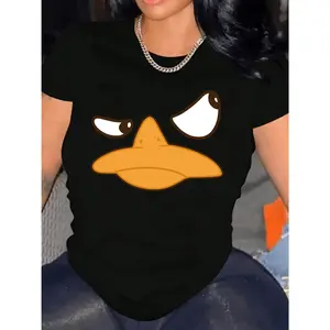 Women's Cotton Shortsleeve Graphic T-Shirt - Duck Print, Round Neck, Soft, Lightweight, Breathable Fabric, Comfortable Fit, Streetwear Outfits, Stylish Everyday Casual Top (COD Available)