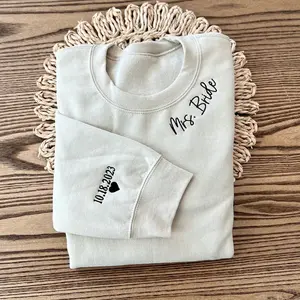Custom Mrs. Embroidered Sweatshirt, Personalized Bride Gift, Wedding Date Crewneck, Bride to Be Engagement Sweatshirt