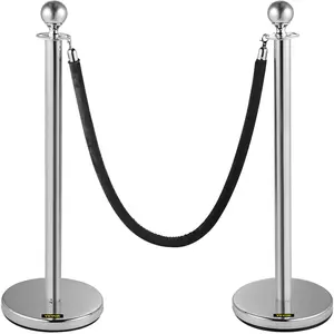 VEVOR Crowd Control Stanchion, Set of 2 Pieces Stanchion, Stanchion Set with 5 ft/1.5 m Black Velvet Rope, Silver Crowd Control Barrier with Sturdy Concrete and Metal Base – Easy Connect Assembly