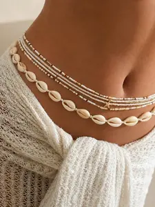 6-Piece Sexy Beach Vacation Waist Chain Set, Bohemian Star Shell Bead Design, Perfect for Women's Summer Beach Wear, All-Season Fashion Accessory