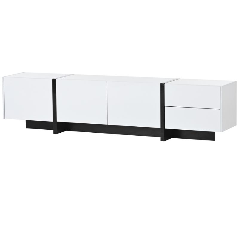 Bellemave ON-TREND White & Black Contemporary Rectangle TV Stand with 2 Drawers & 3 Cabinets for TVs Up to 80'' Modern TV Cabinet with UV Surface for Living Room