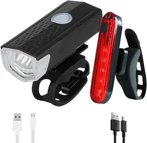 2Pcs LED Bicycle Light Set USB Rechargeable Waterproof Bike Front Rear Light Super Bright 6 Modes Cycling Safety Warning Lamp for Mountain Road Bike Night Riding