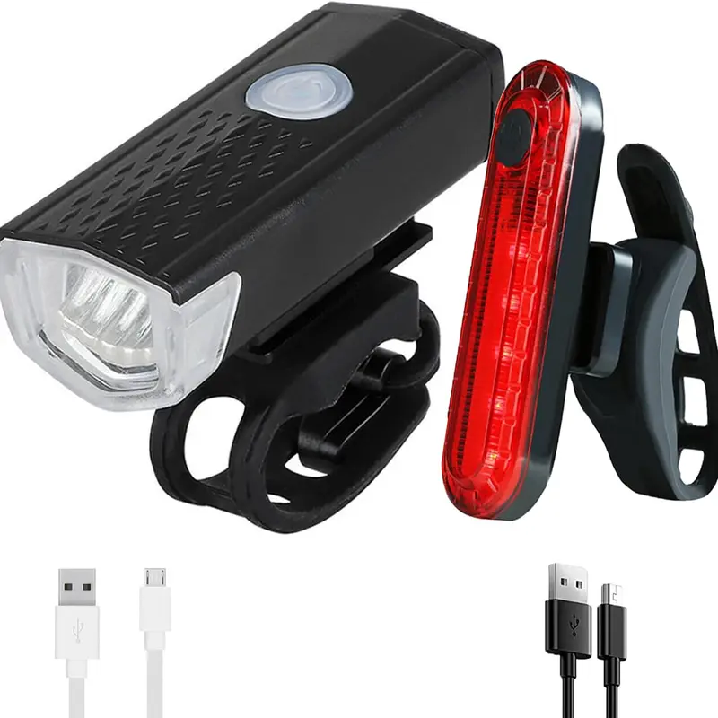 2Pcs LED Bicycle Light Set USB Rechargeable Waterproof Bike Front Rear Light Super Bright 6 Modes Cycling Safety Warning Lamp for Mountain Road Bike Night Riding