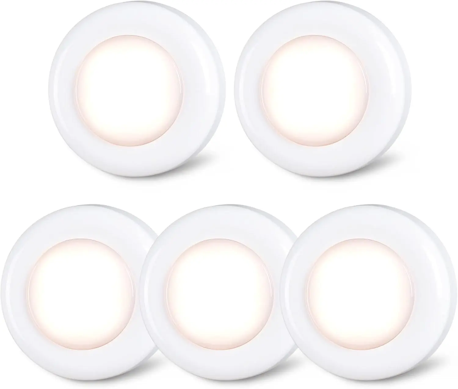 Push Tap Light, 2.8” Mini Night Touch LED Puck Lamp, Portable Under Cabinet Lighting AAA Battery Operated Powered, DIY Stick On Lights for Closet, Counter, Kitchen, Warm White, 5 Pack