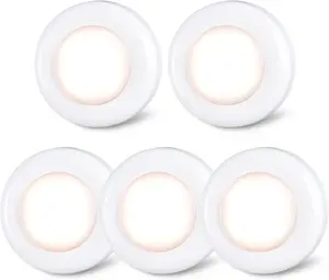 Push Tap Light, 2.8” Mini Night Touch LED Puck Lamp, Portable Under Cabinet Lighting AAA Battery Operated Powered, DIY Stick On Lights for Closet, Counter, Kitchen, Warm White, 5 Pack