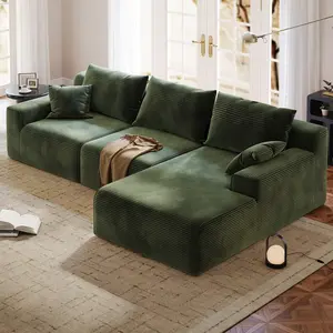 Raybee Modular Sectional Sofa with Deep Seat, L-Shaped Cloud Couch with Chaise, Convertible Boneless Corduroy Memory Foam Sofa Couches for Living Room, No Assembly Required, Pet-friendly, Flexible Layout, Soft & Easy-Clean, Black, Gray, White, Green