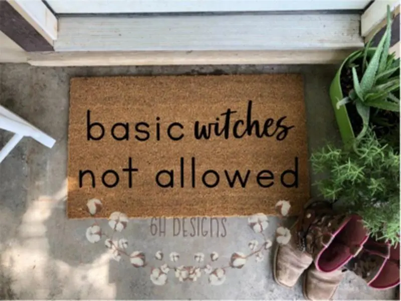 Basic Witches Not Allowed,  Halloween Handpainted Doormat, Funny Welcome, Punny Signs