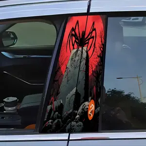 Halloween Red and Black Spider-Man 2PC Vinyl Sticker, Car Door Post Protection Sticker-B Post, Easy to Stick and Tear, Sunscreen, Waterproof and Scratch-proof, Car Decal