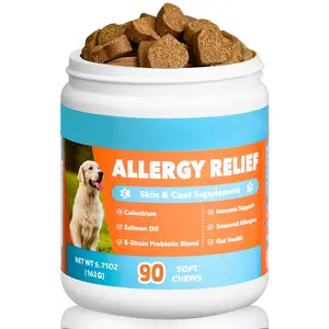Allergy Relief Chews for Dogs, Paw, Ears, Eyes, Itchy Skin & Coat Chewable, Dog Itching Relief with Probiotics & Colostrum, Salmon Oil