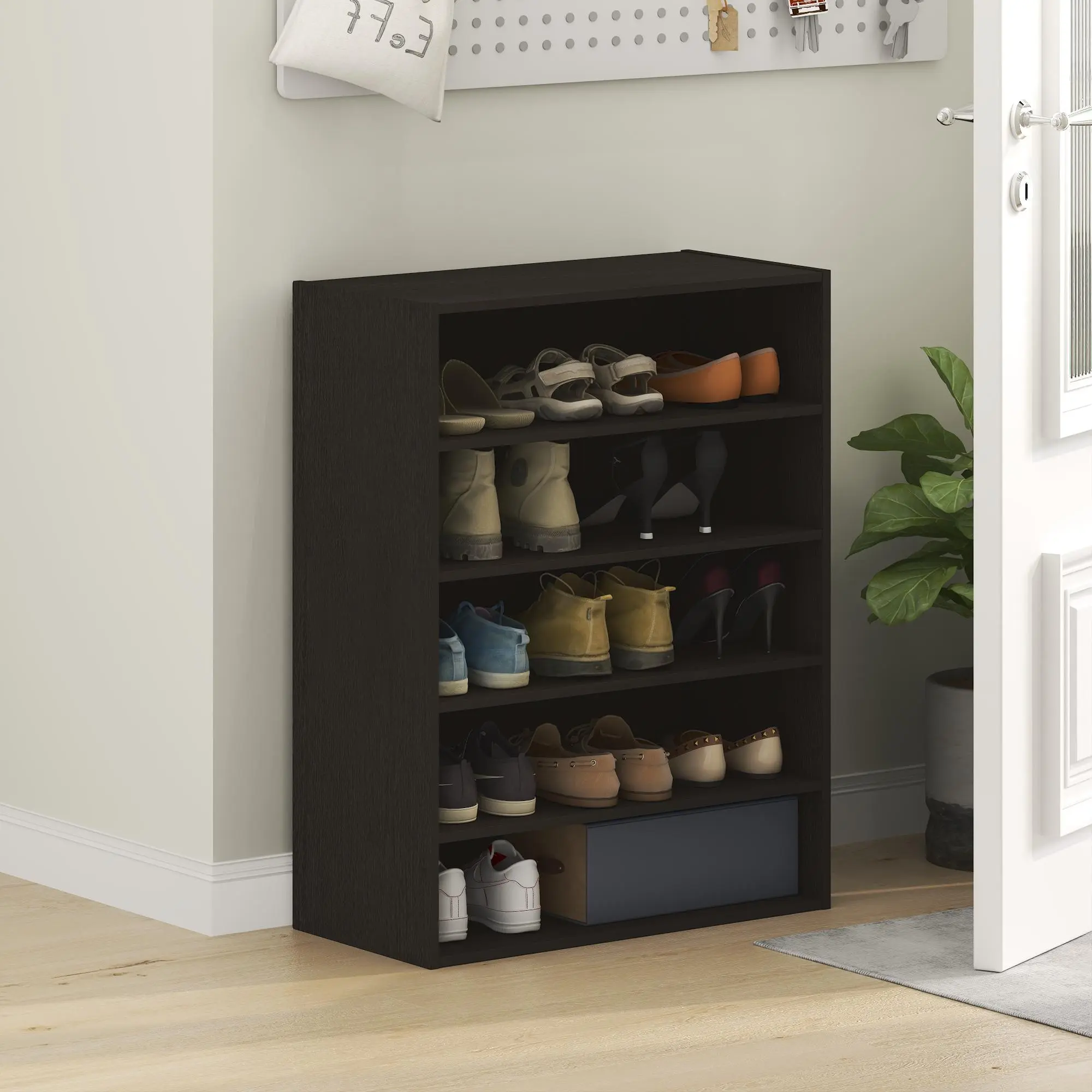 FANO Shoe Rack, 5-Tier Shoe Organizer, Stackable Shoe Storage, 10.9 x 24.2 x 31.5, for Closet Entryway, Office, Garage, Dark Oak, Space-Saving Shoe Storage for Entryway, Closet, Bedroom and Apartment