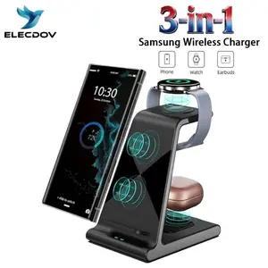 3-in-1 Samsung wireless charging station features efficient heat dissipation, an LED charging indicator, and is compatible with Samsung Galaxy S24 Ultra/S23 Ultra/Z Flip 5/Fold 5/Buds, and Galaxy Watch 6/5 Pro/4/3. ELECDOV D2 Springtok