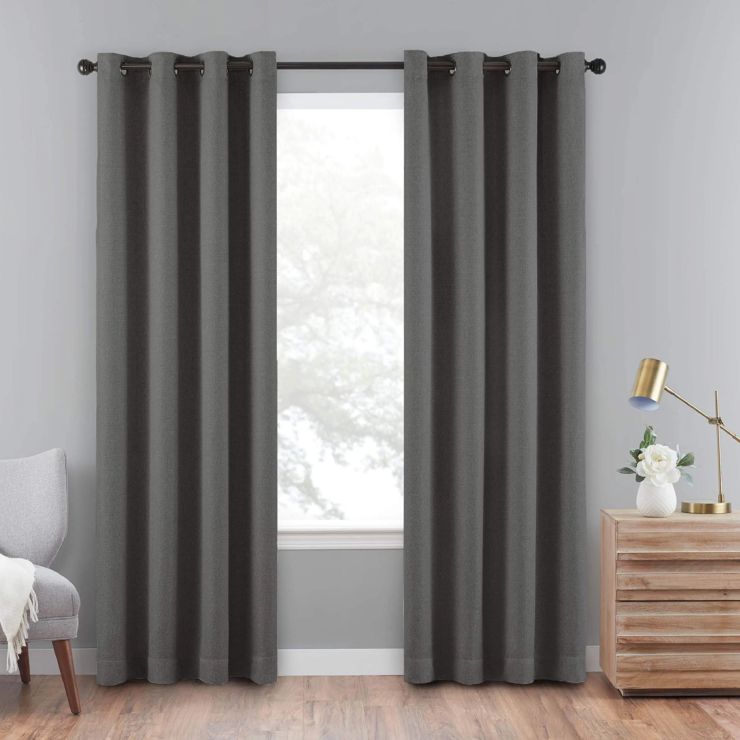 ECLIPSE Cara Grommet Top Curtains for Bedroom, Single Panel, 50" x 95", Charcoal