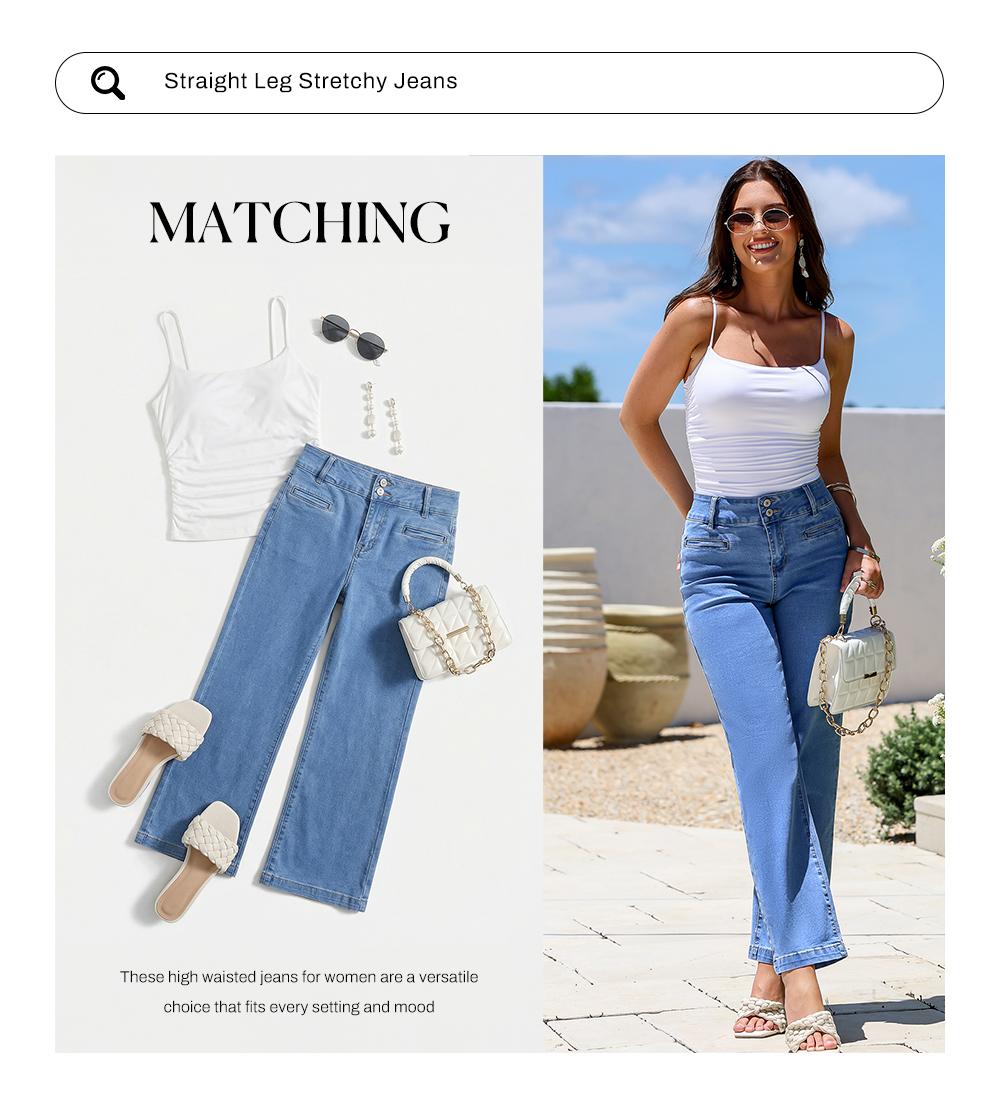 Sidefeel Women's Jeans High Waisted Straight Leg Stretchy Jeans Trendy Welt Pockets Loose Wide Leg Zimbaplatinum Denim Pants Sidefeel Women's Jeans High Waisted Straight Leg Stretchy Jeans Trendy Welt Pockets Loose Wide Leg Zimbaplatinum Denim Pants