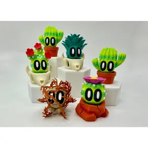 3D Printed Cactus Buddies Figurines - Cute Plant Characters with Oversized Oval Eyes, Collectible Desk Statue Decor