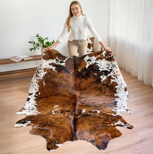 100% Genuine Tricolor Brindle Cowhide Rug – Extra Large Natural Animal Hide Carpet for Living Room, Bedroom, Office & Home Décor – Ecowhides