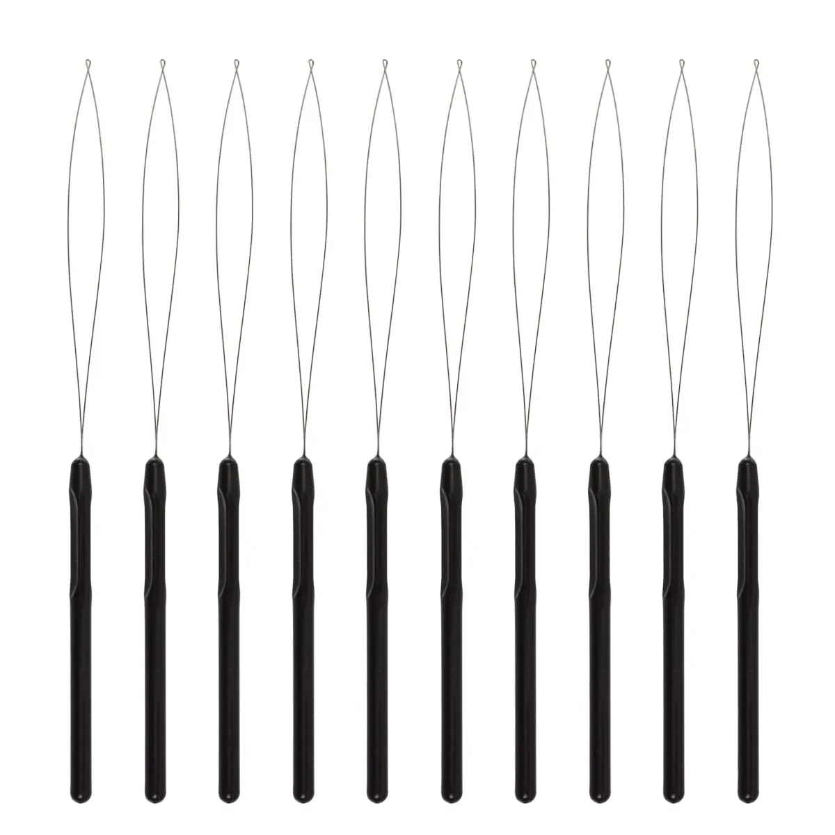 10 Pcs Hair Extension Loop Needle Threader Pulling Hook Tool and Bead Device Tool for Hair Extensions (Black)
